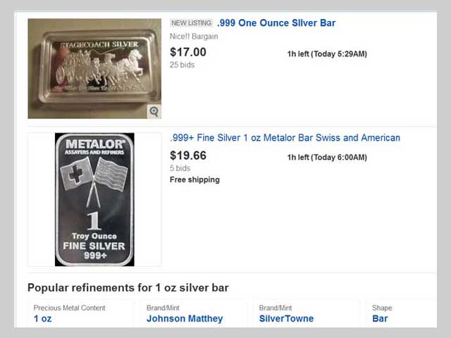 example of a silver bar listing